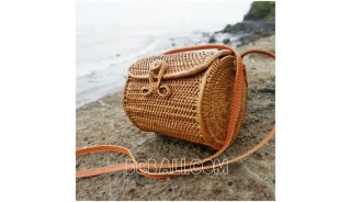 ata grass rattan cylinder design full handmade hand woven bag purses 